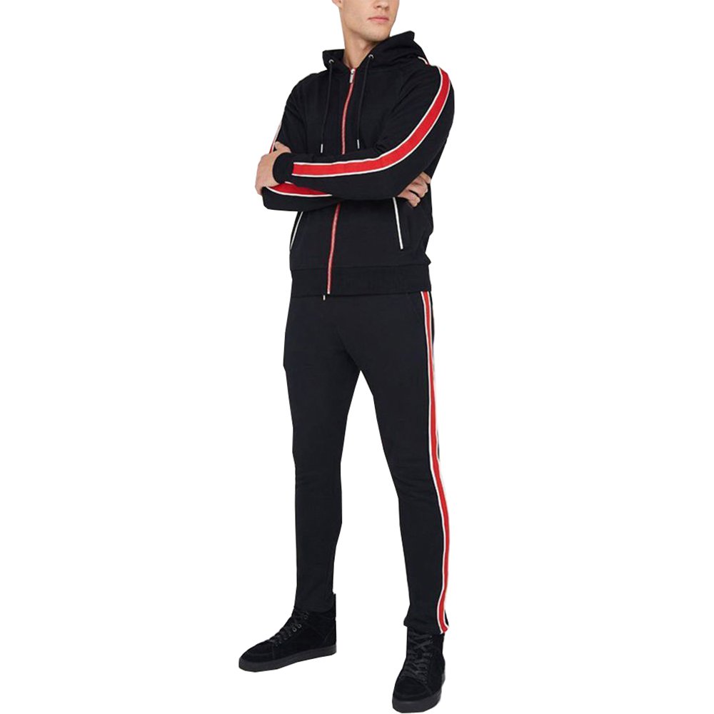 Custom Zip Up Black Mens Track Suit Sets Jogging Suits